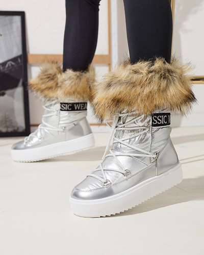 Sudraba krāsas sieviešu sniega zābaki ar kažokādu Lilitsa- Footwear