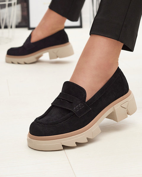 Black women's openwork moccasins on a solid sole Ejina - Footwear