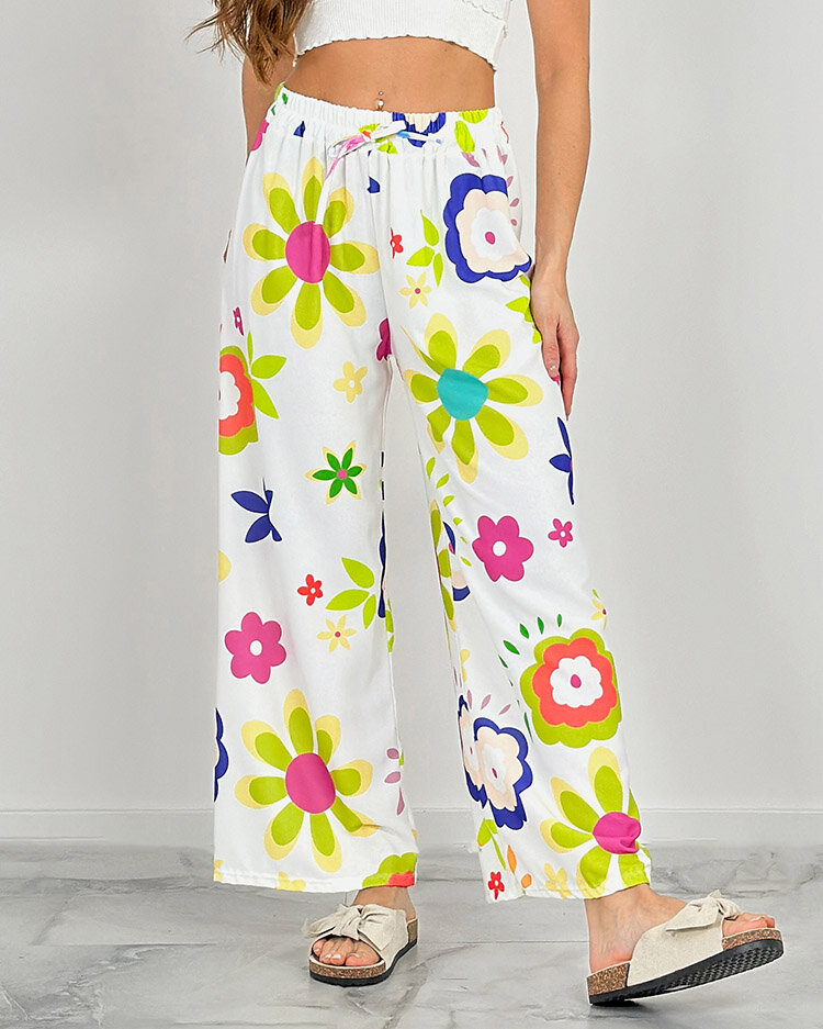 Royalfashion Sieviešu platās bikses ar ziedu rakstu