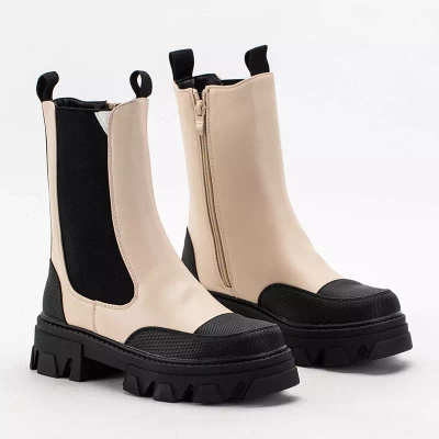 OUTLET Beige women's boots on a massive Rosidi sole - Footwear