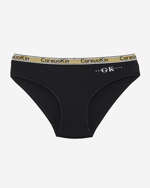 Women's black panties with a golden stripe - Underwear