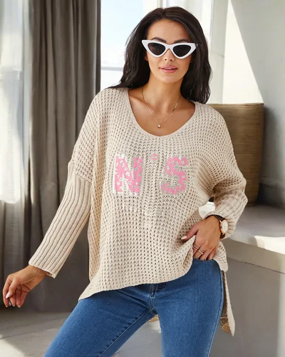 Royalfashion Women's Acrylic Knitted Sweater with Texts