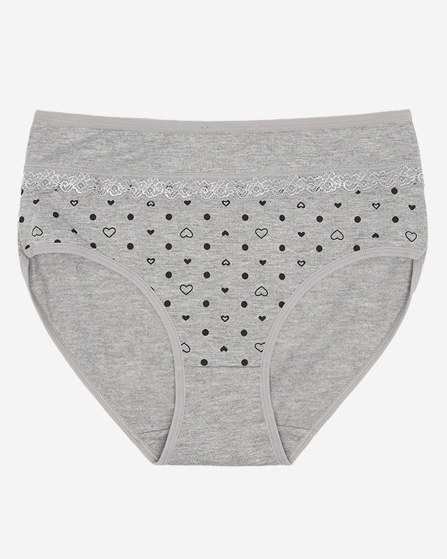 Gray cotton women's knickers with hearts - Underwear