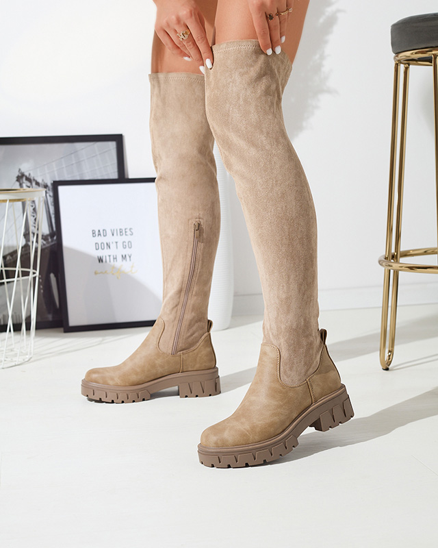Women's over-the-knee boots in khaki color Liki - Footwear