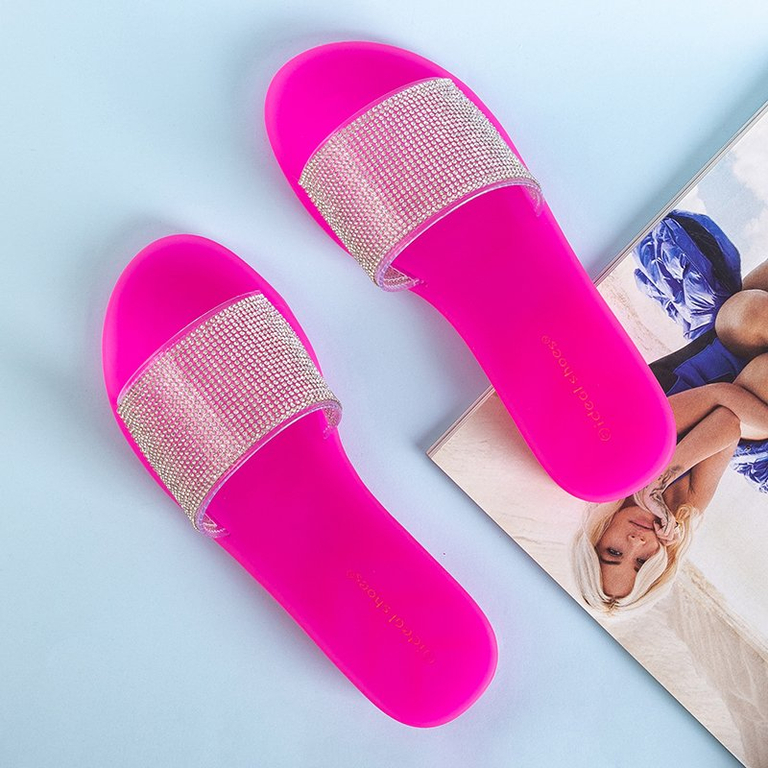 Fuchsia women's rubber slippers with cubic zirconia Niamh - Footwear