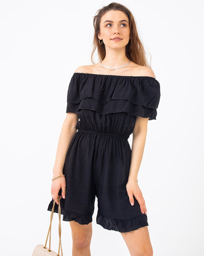 Black ladies short jumpsuit with frills - Clothing