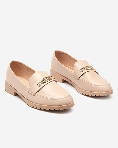 Women's beige eco-leather loafers with Griss decoration - Shoes