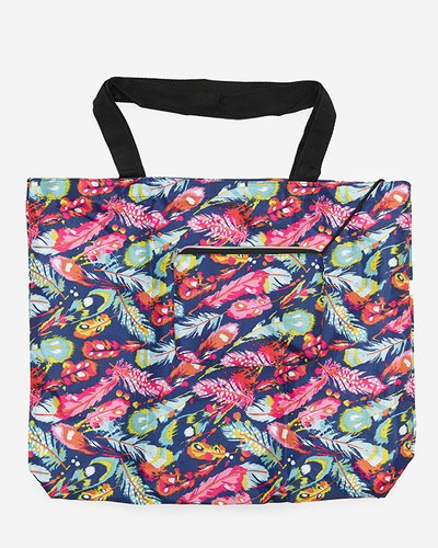 Navy blue folding shopping bag with a sachet and a colorful floral pattern - Accessories