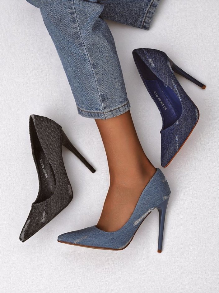 Royal Fashion Women's Denim High Heel Pumps