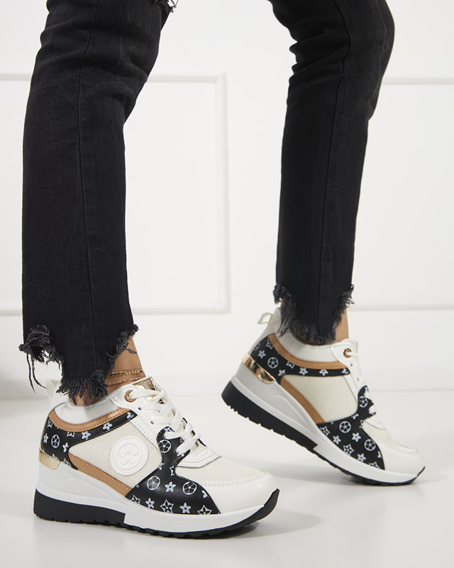 Balti - melni sieviešu sporta apavi uz Anubi ķīļa - Apavi