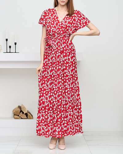 Women's red maxi dress with clovers - Clothing