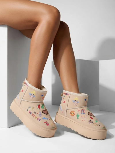 Утепленные ботинки Callisto Angelico с детскими рисунками на платформе, бежевые