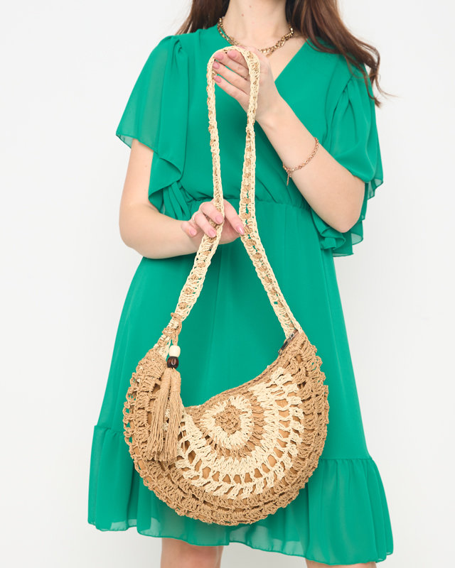 Ladies' brown straw bag with decorative tassels - Accessories
