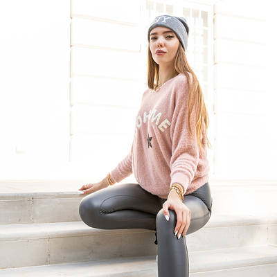 Women's pink sweater with inscription - Clothing