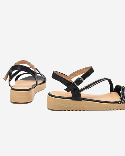 OUTLET Women's black shiny sandals with cubic zirconias Spirade - Clothing