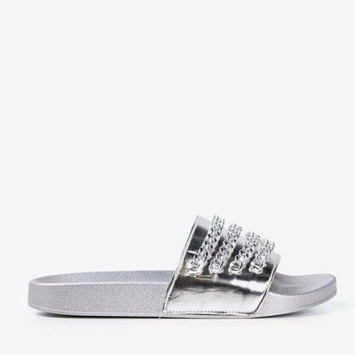 OUTLET Silver slippers with a chain Slivien - Footwear