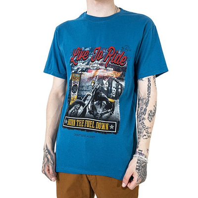 Tirkīza kokvilnas vīriešu t-krekls ar krāsainu apdruku - Apģērbs