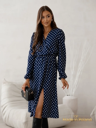 Women's Midi Dress in Polka Dots Midnight Bloom