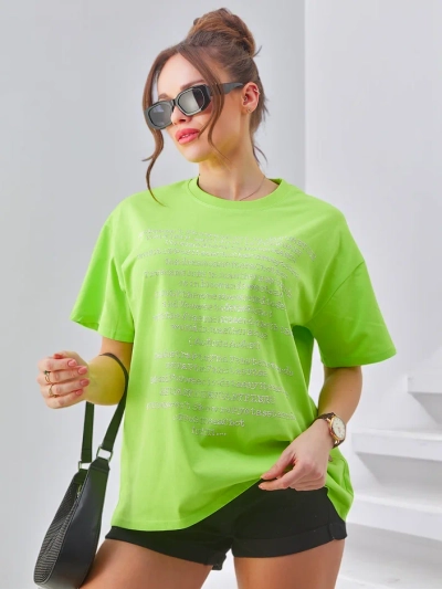 Royalfashion Women's cotton t-shirt with rhinestone texts