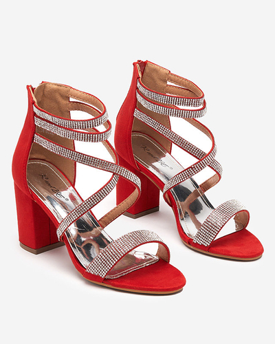 Red women's sandals on a post with strips in rhinestones Nitorsi - Footwear