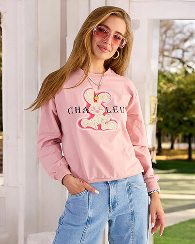 Royalfashion Sieviešu kokvilnas džemperis ar plānu apdruku