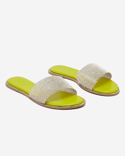 Green women's slippers with cubic zirconia Verina - Footwear