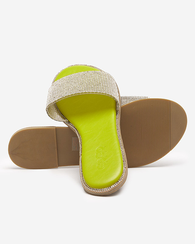 Green women's slippers with cubic zirconia Verina - Footwear