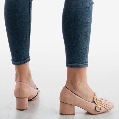 Pink pumps with decorations on low heels Ever - Shoes 1