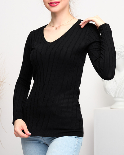 Black V-neck women's sweater - Clothing