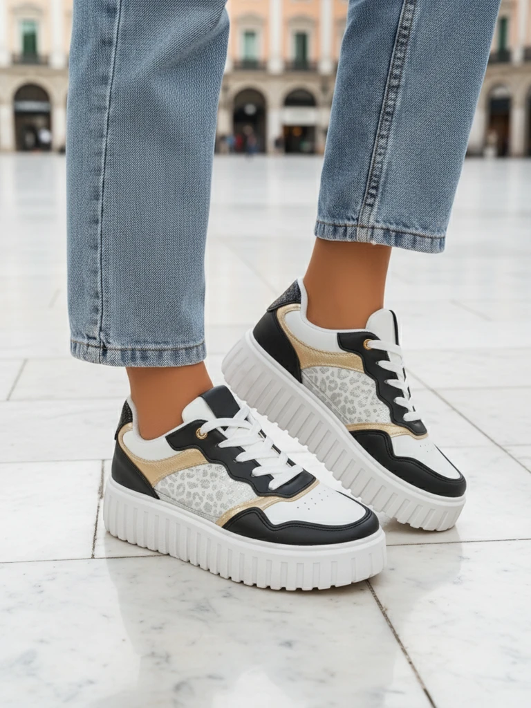 Женские кроссовки Royalfashion Callista платформа черные экокожа размер 40