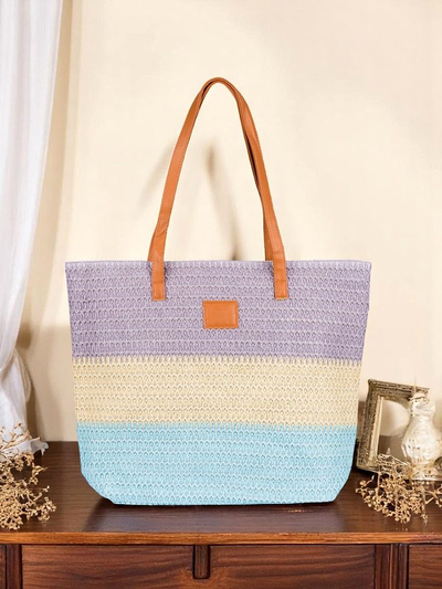Royal Fashion Large Women's Straw Bag with Bold Stripes