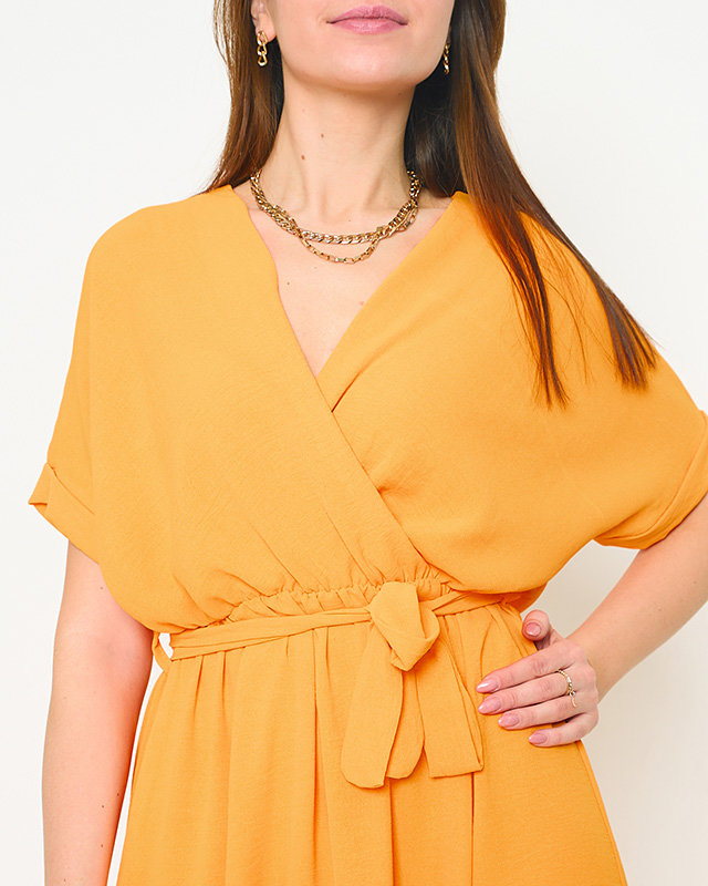 Orange ladies straight dress with envelope neckline - Clothing
