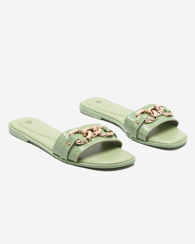 Green women's slippers with a metal chain Meritala - Footwear