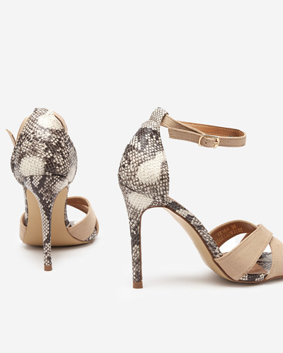 Beige women's sandals with embossing on a pin Halensi - Footwear