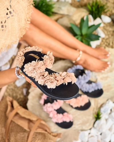 Royalfashion Beige women's sandals with flowers Alferroy