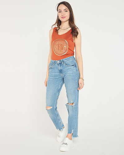 Ladies' top with golden camel print - Clothing