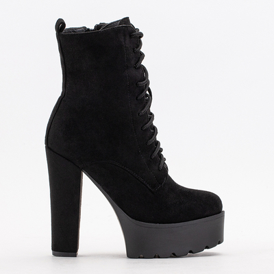 Women's black lace-up boots on the Alya post - Footwear