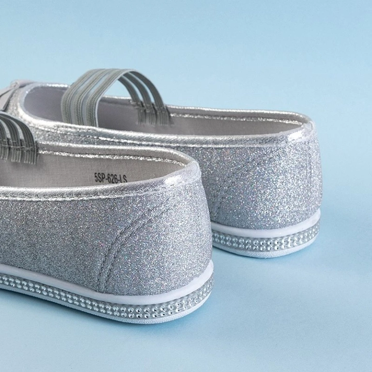 OUTLET Children's silver brocade ballerinas with a bow Trylina - Shoes