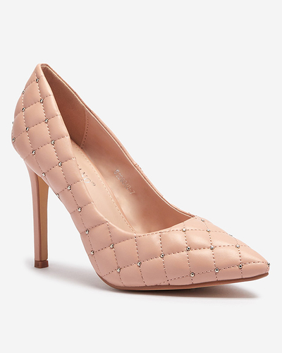 Women's quilted stiletto heels with a pointed toe in nude Mawelo- Footwear