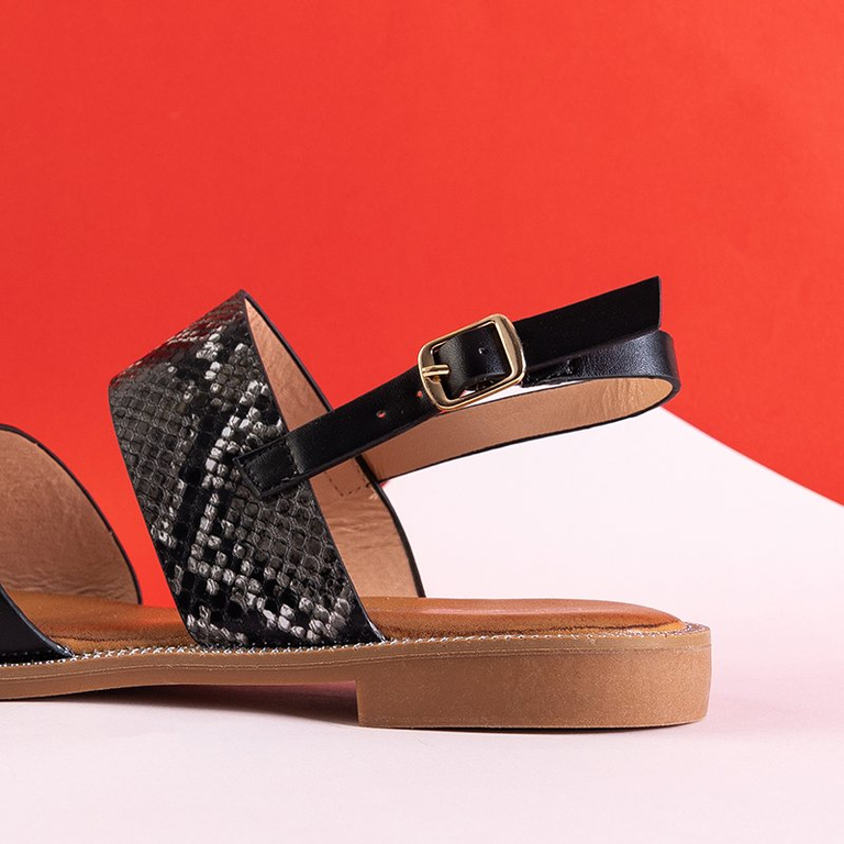 Black snakeskin sandals for women Venilia - Footwear