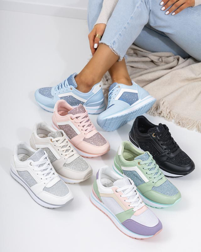 Green women's sports sneakers with glitter Berilan - Footwear