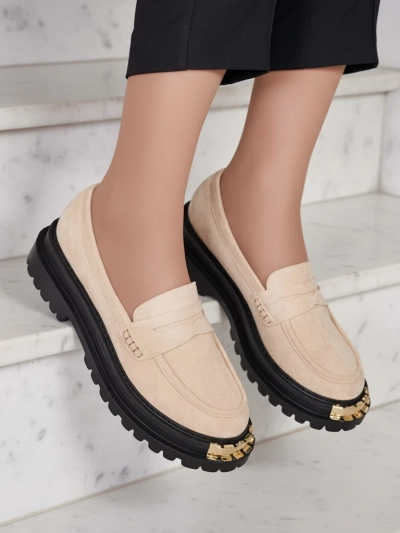 Giulia Beige Eco-Leather Moccasins