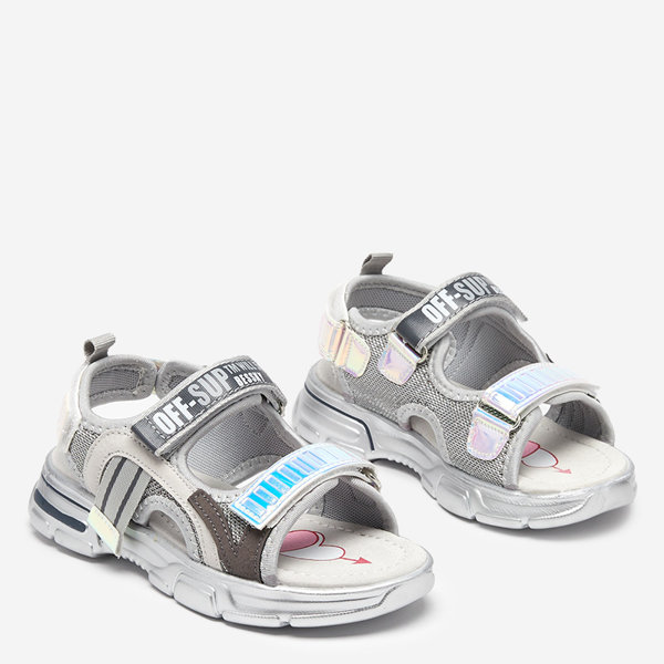 Gray girls' sandals with holographic inserts from Heilol - Footwear