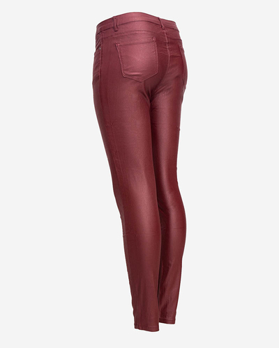 Maroon women's waxed pants- Clothing