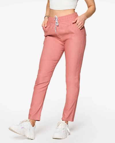 Women's straight fabric pants in pink PLUS SIZE- Clothing