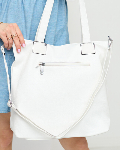 Women's white shopper bag with decorative pockets - Accessories