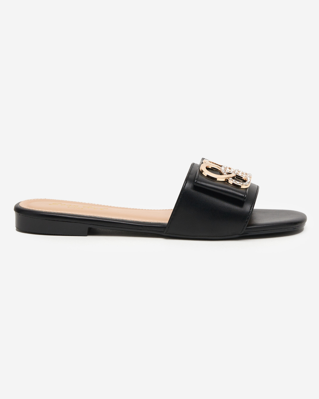 Black women's slippers with a gold Perls buckle - Footwear