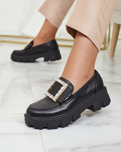 Royalfashion Black moccasins with decoration on the nose Alomease