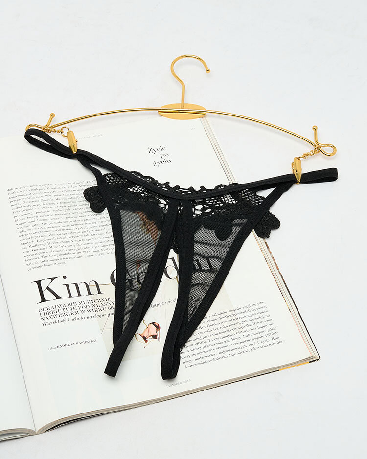 Royalfashion Женские кружевные трусики стринги черного цвета