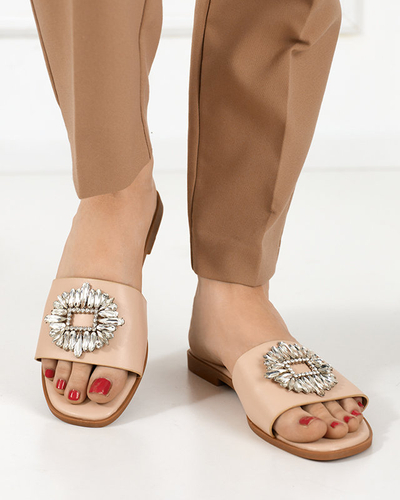 OUTLET Women's beige slippers with a silver ornament Hipi - Footwear